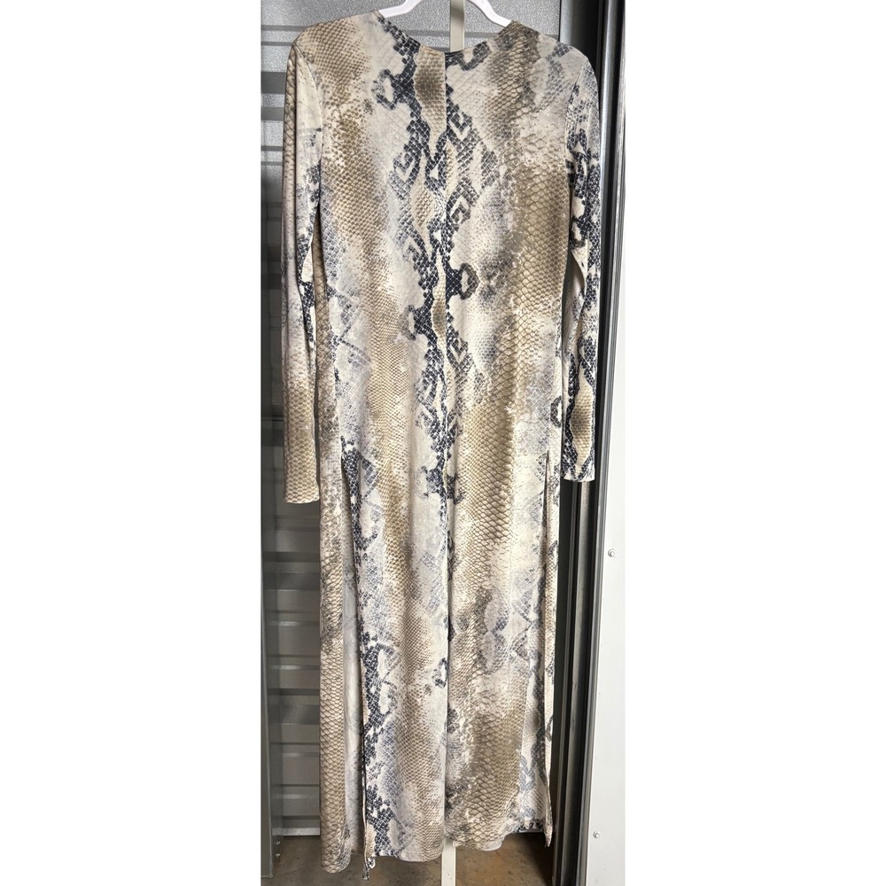 Meek Snakeskin Print Duster Cardigan Longline Open Front Kimono Grey Tan M - Picture 4 of 5